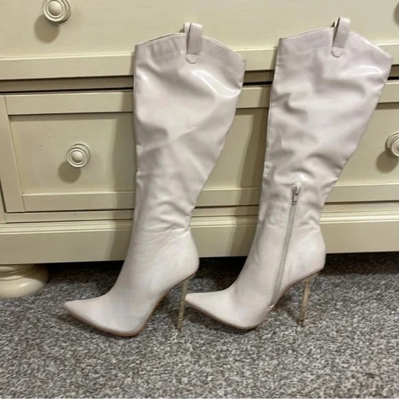 Dolls Kill Cream Heeled Boots - Picture 1 of 5